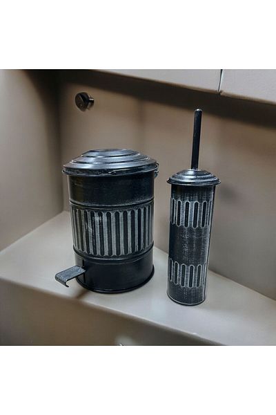 LUCKYHOMES 8 Lt Πεντάλ Αντίκα Βαμμένος Κάδος Απορριμμάτων, Σετ Μπάνιου Country, Σετ Μπάνιου WC Brushed