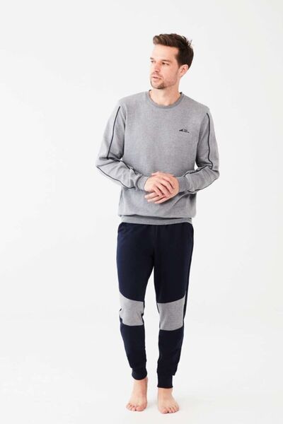 Mod Collection Erkek Gri Melanj Yuvarlak Yaka Pijama Takımı