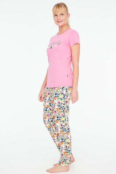 U.S. Polo Assn. - Set de pijamale roz pentru femei cu guler rotund