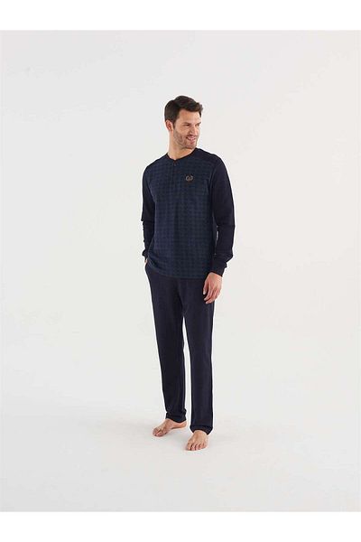 Mod Collection Men's Navy Blue Placket Pajama Set - 023K3.Z.7E.T.5Ag.6Rp Mod Collection