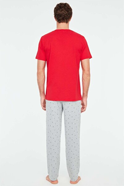 Mod Collection - Erkek Kırmızı Patlı Pijama Takımı