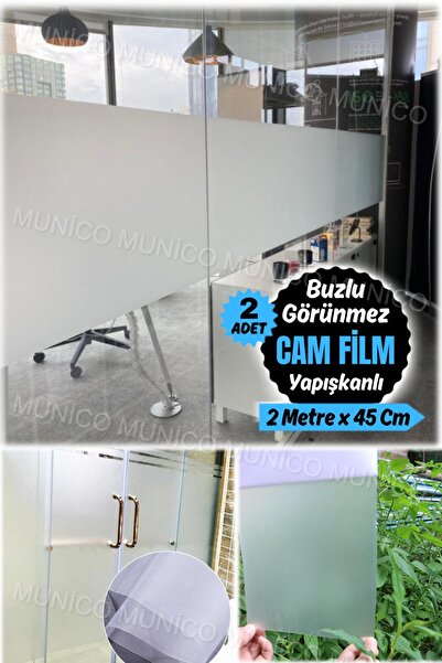 Munico 2 Adet x 2 Metre x 45 Cm Duşakabin Banyo Camı Kaplama Yapışkanlı Film Mat Beyaz Cam Filmi Buzlu Film