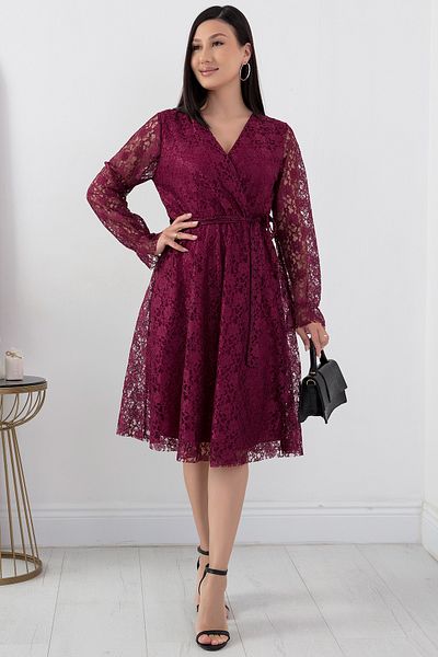 PULLIMM Rochie de seară midi cu guler dublu cu dantelă - 13453