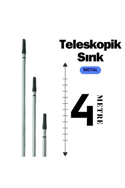 Genel Markalar Teleskopik Uzatmalı 4 M - Metal Sırık - Fırça / Ayarlanabilir Uzatmalı Sap - 4 Metre - METAL