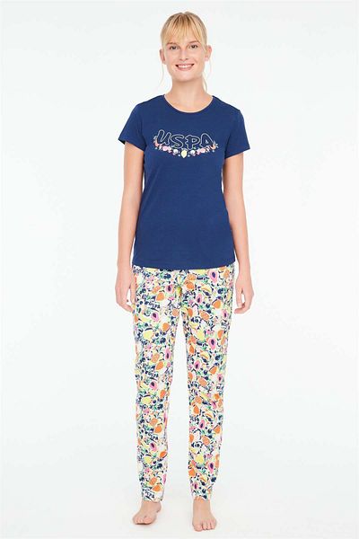 U.S. Polo Assn. - Set de pijama pentru femei, albastru bleumarin, cu guler rotund