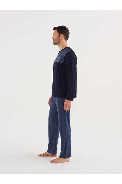 Mod Collection Men's Navy Blue Patchwork Pajama Set