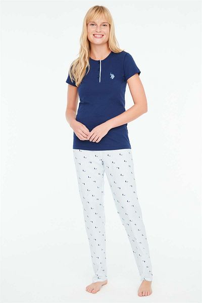 U.S. Polo Assn. - Women's Navy Blue Patchwork Pajama Set
