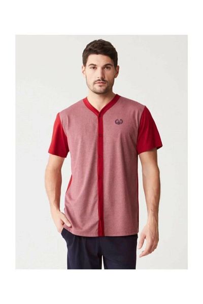 Mod Collection طقم بيجامة رجالي باللون العنابي