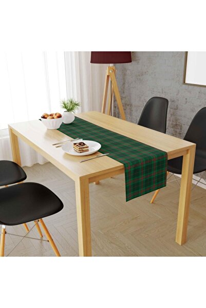 Adawall Green Checkered Runner Cover 140x45cm (THIN LINEN, INTERNATIONAL WASHING AND FADE CERTIFICATION)