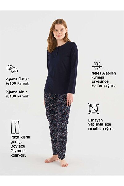 Mod Collection Kadın Lacivert Patlı Pijama Takım
