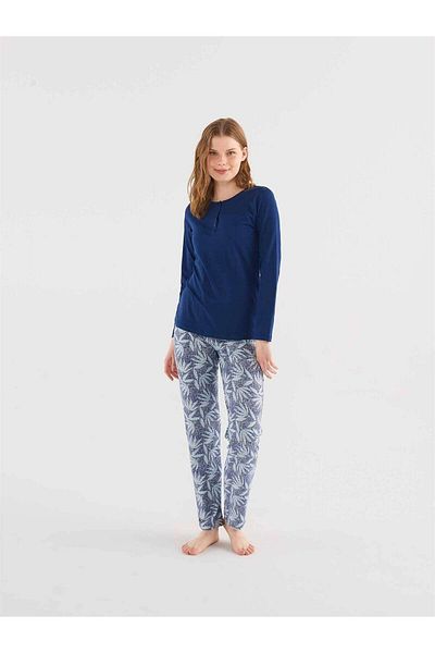 Mod Collection Costum de pijama cu plăcuță albastră pentru femei