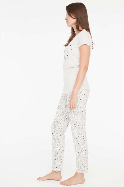Mod Collection - Set de pijamale de damă bej Melange cu gât rotund