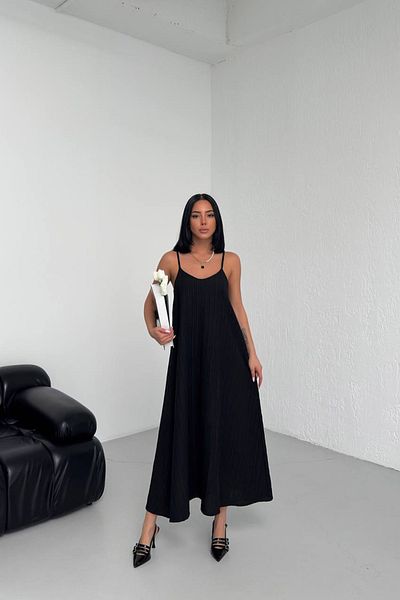 Neşeli Butik Rochie de in neagră - căptușită și cu bretele, NBG017