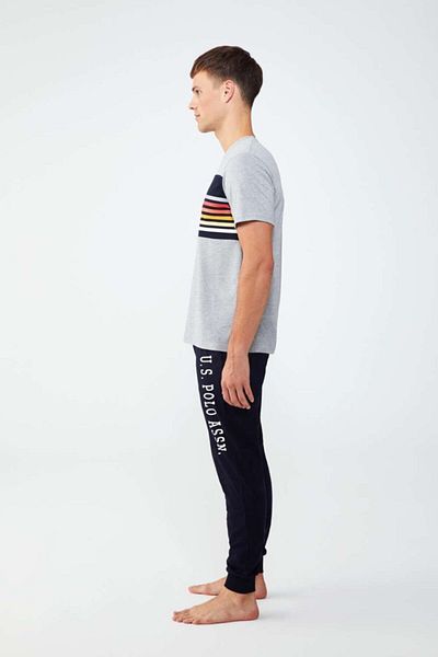 U.S. Polo Assn. Σετ ανδρικών πιτζάμες με στρογγυλή λαιμόκοψη σε γκρι μελανζέ