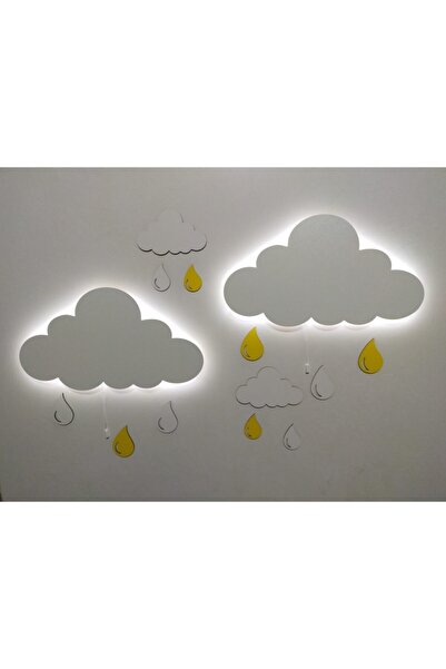 fabrikahşap Işıklı Isimli Bulut 2 Li Ahşap Gece Lambası Ledli Dekoratif Aydın...