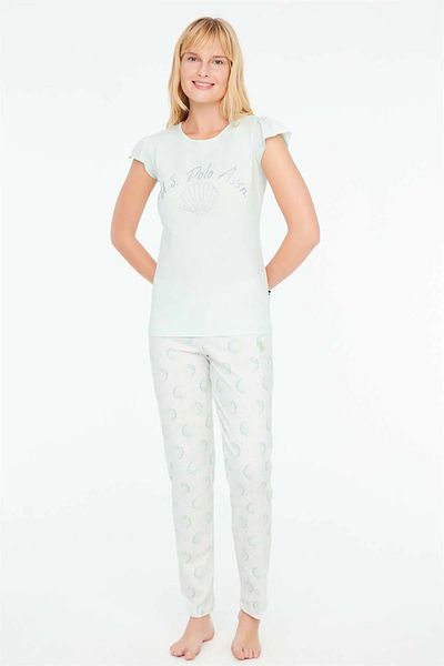 U.S. Polo Assn. - Set de pijamale pentru damă, mentă, cu gât rotund