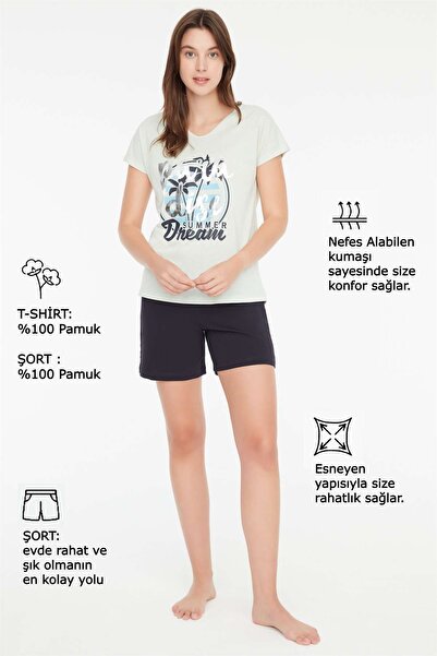 Mod Collection - Kadın Yeşil V-yaka Şort Takımı