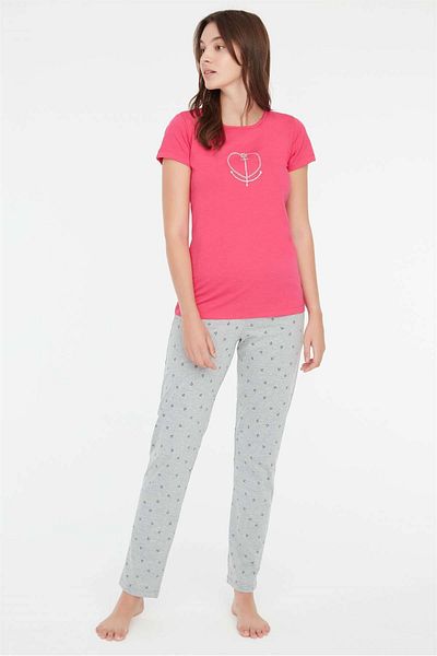 Mod Collection - Set de pijamale de damă fucsia cu gât rotund 3849