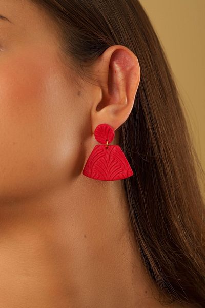 Gizy Store Red Patterned Polymer Women's Earrings - Clay Handmade