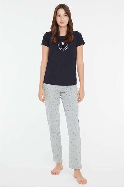 Mod Collection - Set de pijamale de damă bleumarin cu gât rotund 3849