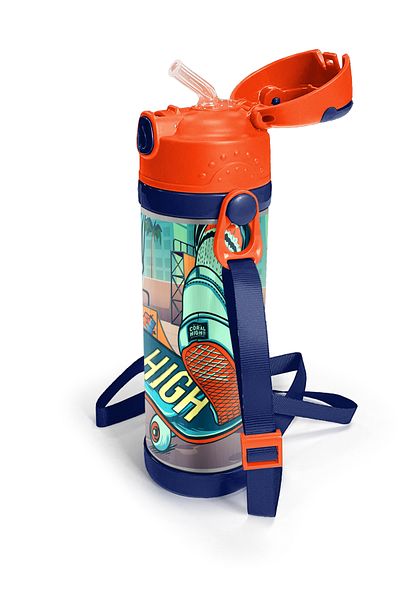 Coral High Kids Civit Neon Orange Skateboard Patterned Steel Thermos with Straw 500 Ml 11923