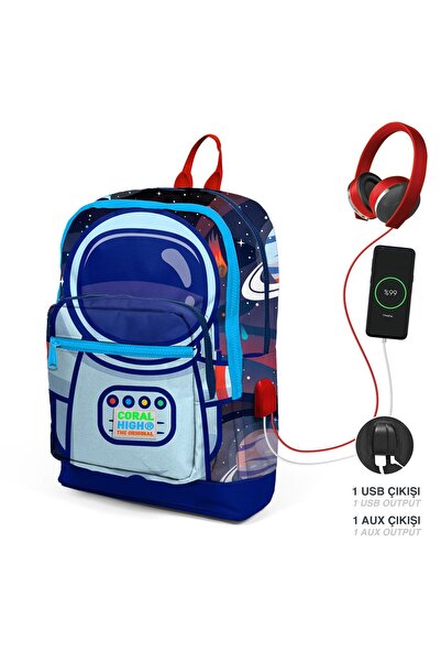 Coral High Kids Dört Bölmeli Sax Robot Desenli Ilkokul Çantası Usb Şarjlı Kulaklık Çıkışlı 23824