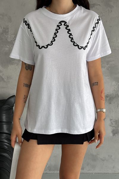 FEMELLE Tricou de damă din bumbac cu detaliu cu piatră - aspect guler