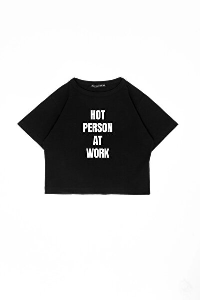 Bak Moda Crna Skraćeni kroj Top - Vruća osoba na poslu Štampano