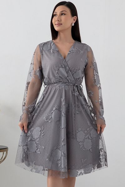 PULLIMM Rochie de seară de mărime mijlocie cu guler dublu cu dantelă - 13453