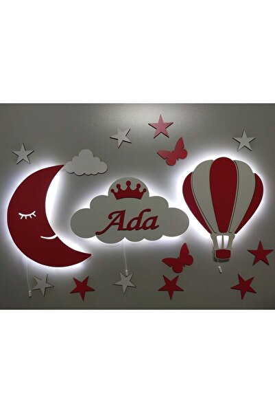 fabrikahşap Çocuk Odası Dekoratif Ahşap Ay Bulut Balon Gece Lambası Ledli Ayd...