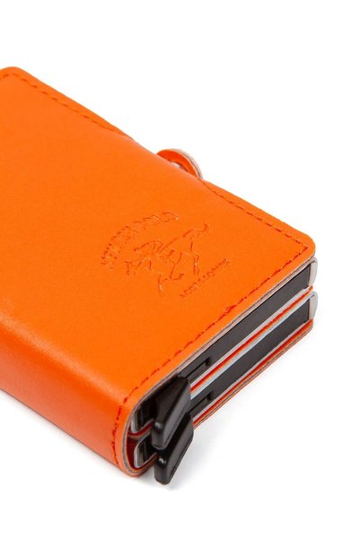 tuldar Orange Leather Automatic Card Anti-Shooting Aluminum Double Mechanism Card Holder and Wallet