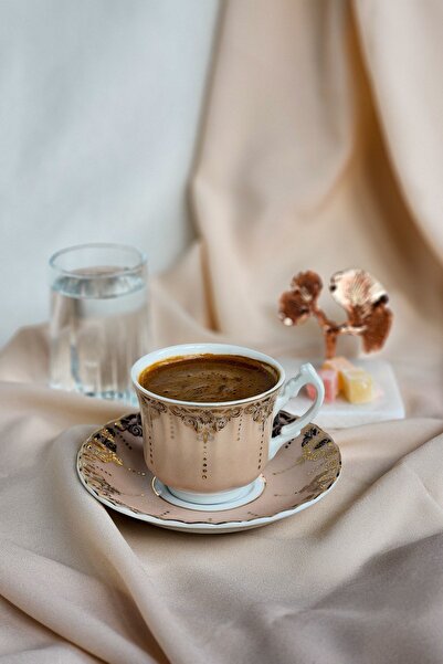 ioadesign Rose Groom Coffee Set: Cup + Water Cup + Ginko Figured Marble Turkish Delight Bowl