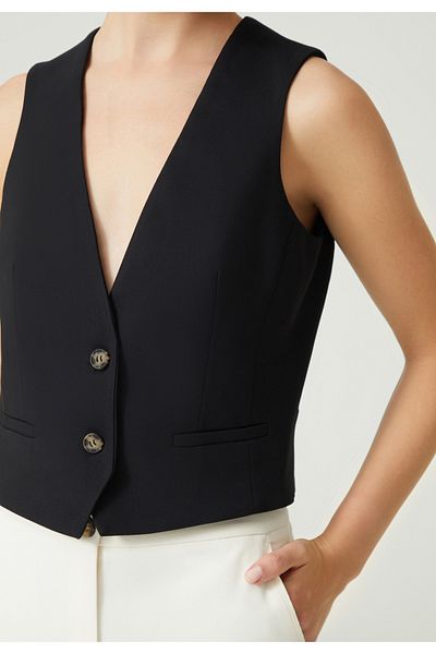 Just Like You Women's Black Vest - Buttoned Front
