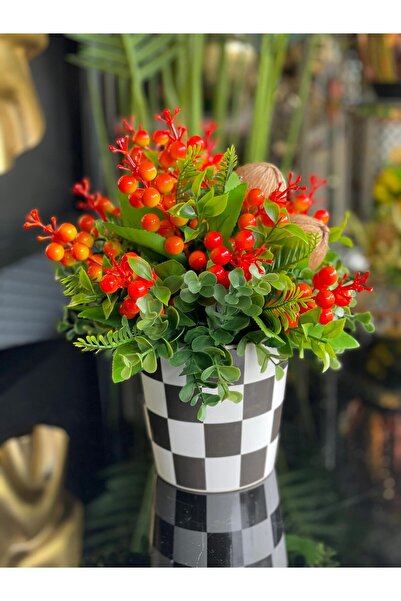 TASARIMHMODA Turuncu Kokinalı Damalı Vazo