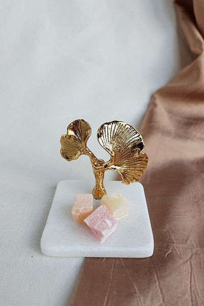 ioadesign Ginko Figured Marble Turkish Delight Bowl - Gold Color