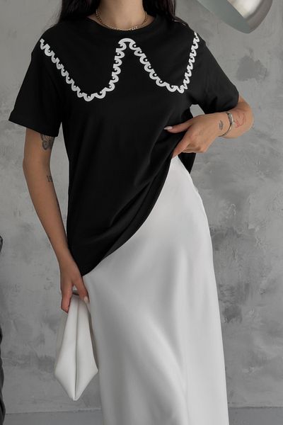 FEMELLE Tricou de damă din bumbac cu detaliu cu piatră - aspect guler