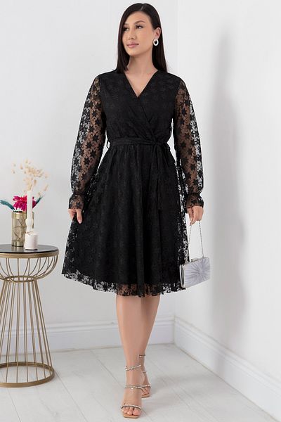 PULLIMM Lace Detailed Double Breasted Collar Midiboy Evening Dress - 13453