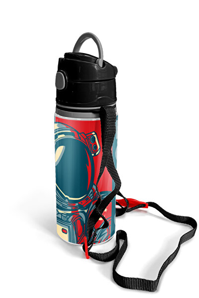 Coral High Kids Indigo Red Astronaut Patterned Aluminum Flask with Straw 600 Ml 11941