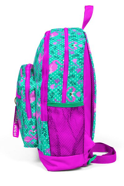 Coral High Geantă pentru școală primară cu model flamingo verde apă cu patru compartimente 23712