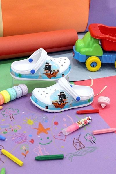 AlbiShoes Boys Crocs - Captain Patterned Beach Pool Sea Sandals with Non-Slip Soles