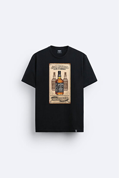 Darkia Black Relaxed Fit Whiskey Printed Crew Neck T-shirt