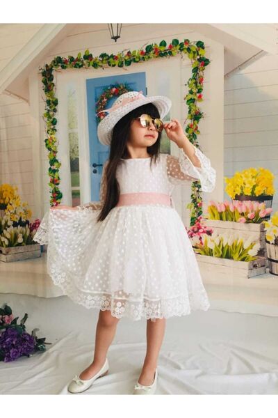 minigimin dolabı Момичешка рокля с шапка в цвят екрю