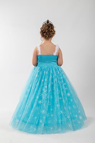 Parti Selesi Κοστούμι Elsa - Frozen Dress - Κρεμαστά γάντια Tarlatan Crown Wand Blue Νυφικό Snow Queen