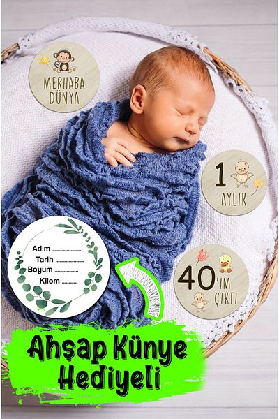 kutuTR Wooden Turkish Monthly Plaque Set Baby Photo Cards Wooden Baby Memory Card Newborn Gift