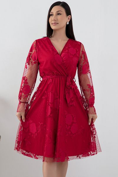 PULLIMM Rochie de seară de mărime mijlocie cu guler dublu cu dantelă - 13453