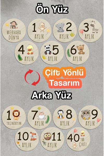 kutuTR Wooden Turkish Monthly Plaque Set Baby Photo Cards Wooden Baby Memory Card Newborn Gift