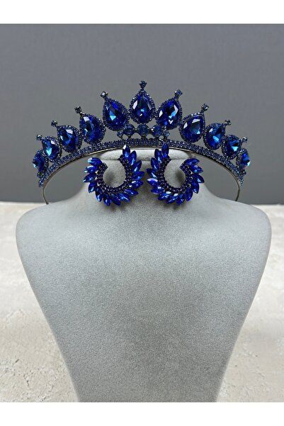 Limelia Costum de nuntă Neri Model Sax Blue - Set de coroană și cercei cu frunze