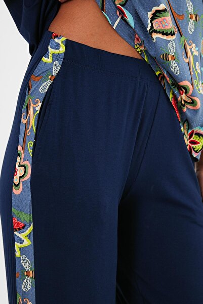 Penyelux Blue Printed Stretchy Short Sleeve Women's Blouse