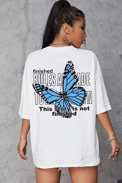 trendypassion Tricou alb unisex cu imprimeu fluture pe spate