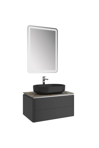 KALE Lotus 80 Cm Mat Siyah-Asteroid Banyo Dolabı Takımı 610100201421